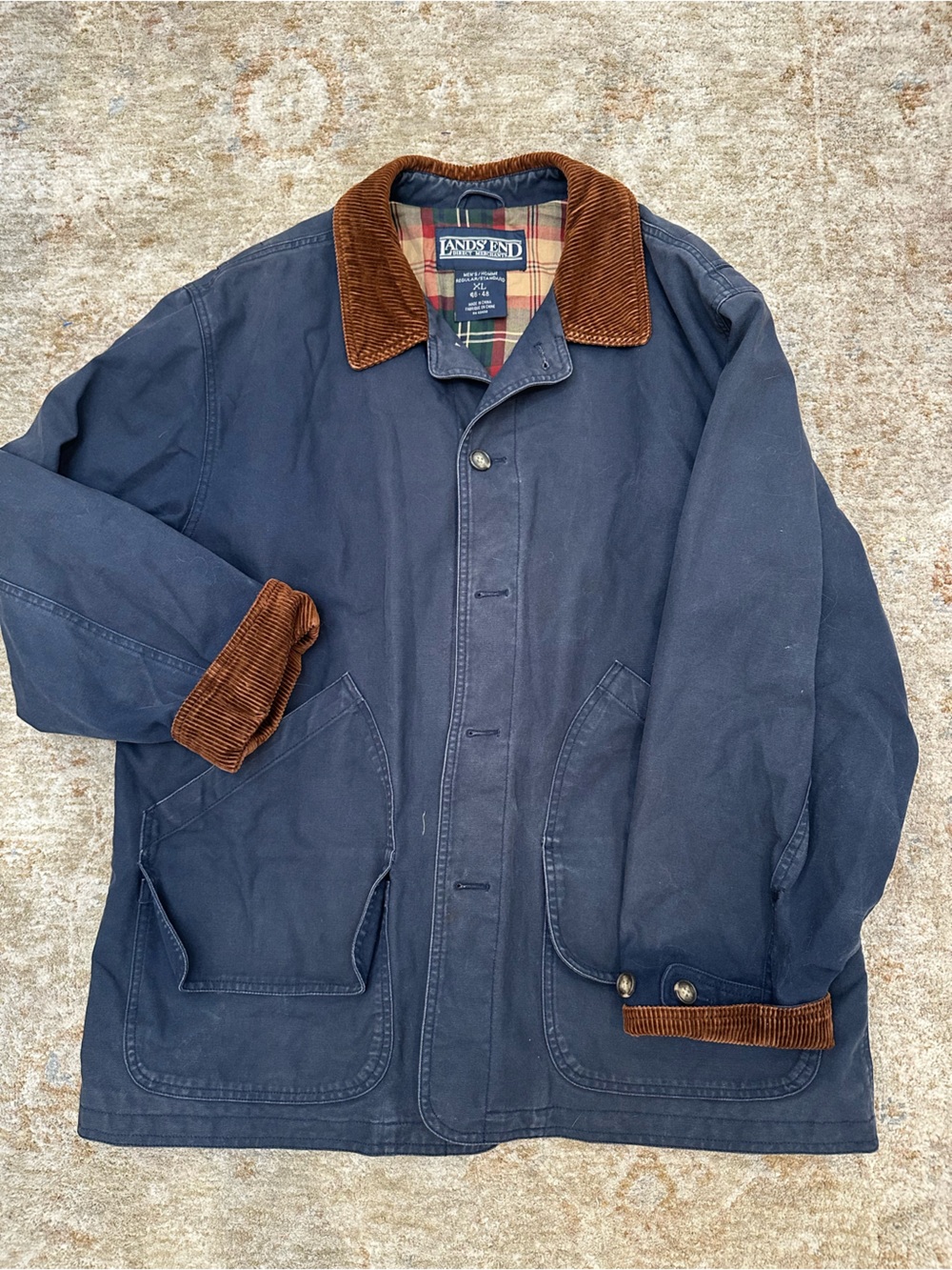 Lands' End Navy Jacket with Brown Corduroy Trim